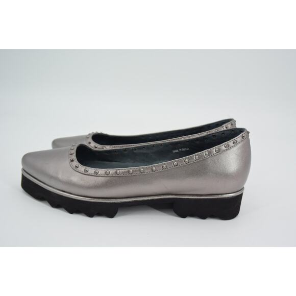 Sacha London Yaiza Pewter Leather Studded Pointed Toe Platform Shoes Size 7 - Picture 5 of 11